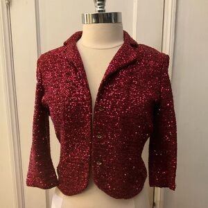 Elegant Cropped Sequin Blazer in Sparkling Red 10